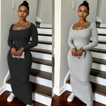 EVE Square Neck Solid Color Slim Maxi Dress LSD-1813