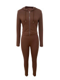 EVE Zipper Hooded Cardigan Coat Two Piece Pants Set LSD-2226