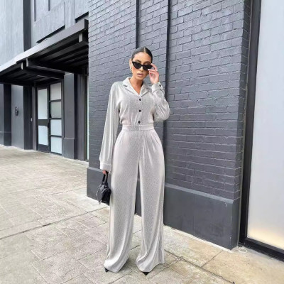 EVE Solid Color Cardigan Loose Two Piece Pants Set LSD-2222