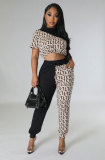 EVE Casual Color Block Print Two Piece Pants Set XHXF-8705