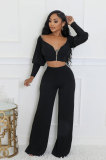 EVE Solid Color Zipper Off Shoulder Two Piece Pants Set XHXF-8704