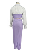 EVE Long Sleeve Color Block Two Piece Skirts Set XHXF-8706