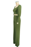 EVE Solid Color Zipper Off Shoulder Two Piece Pants Set XHXF-8704
