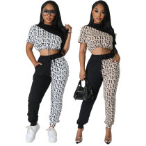 EVE Casual Color Block Print Two Piece Pants Set XHXF-8705