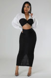 EVE Long Sleeve Color Block Two Piece Skirts Set XHXF-8706