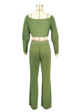 EVE Solid Color Zipper Off Shoulder Two Piece Pants Set XHXF-8704