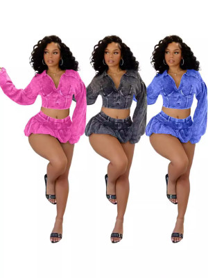 EVE Long Sleeve Lapel Two Piece Skirt Set(With Safety Pants ) TK-6328