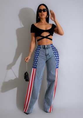 EVE American Flag Print Wide Leg Jeans ZSD-0703