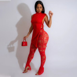 EVE Solid Split Tops And Lace Pants Two Piece Set CYA-901423