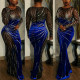 EVE Mesh Splicing See Through Hot Drill Maxi Dress CYA-901384