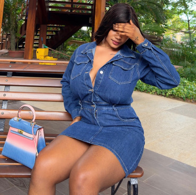 EVE Fashion Denim Long Sleeve Mini Dress GAKF-40904