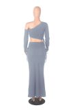 EVE Solid Color Slash Shoulder Drawstring Skirt Suit GXYF-0420