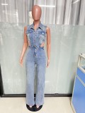 EVE Fashion Sleeveless Hollow Out Denim Jumpsuit LX-6025