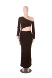 EVE Solid Color Slash Shoulder Drawstring Skirt Suit GXYF-0420