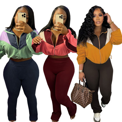 EVE Colorblocked Zipper Cardigan Leggings Sweatsuit Suit SFY-545