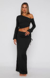 EVE Solid Color Slash Shoulder Drawstring Skirt Suit GXYF-0420