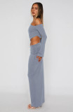 EVE Solid Color Slash Shoulder Drawstring Skirt Suit GXYF-0420