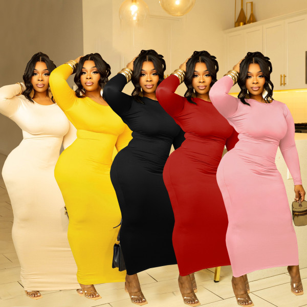 EVE Solid Color Long Sleeve Slim Maxi Dress SFY-555