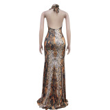 EVE Deep V Neck Sleeveless Print Maxi Dress BY-7059