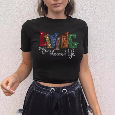 EVE Hot Drill Letter Short Sleeve T Shirt ME-63005