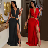 EVE Sleeveless Deep V Neck Split Maxi Dress BY-7062