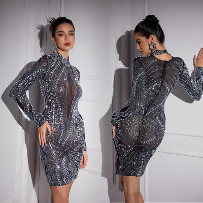 EVE Fashion Long Sleeve Hot Drill Mini Dress BY-7063