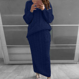 EVE Plus Size Solid Color Long Sleeve Sweater Skirt Set GBLH-820#