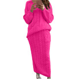 EVE Plus Size Solid Color Long Sleeve Sweater Skirt Set GBLH-820#