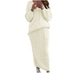 EVE Plus Size Solid Color Long Sleeve Sweater Skirt Set GBLH-820#