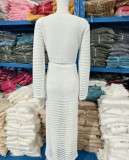 EVE Tie Up V-neck Top+Cutout Long Skirt Knit Two-piece Set GBLH-9001#