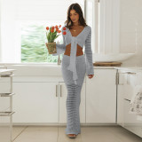 EVE Tie Up V-neck Top+Cutout Long Skirt Knit Two-piece Set GBLH-9001#