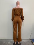 EVE Fashion One Shoulder Solid Color Long Sleeve Two Piece Set ORY-5262