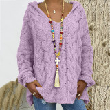 EVE Solid Color Twist Knit Hoodie Sweater(Without Necklace) GBLH-1058#