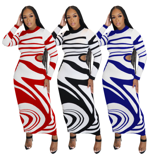 EVE Color Block Padded Waistless Slim Long Dress SFY-558