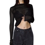 EVE Long Sleeve Round Neck Thin Knit Top GBLH-9853#