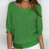 EVE Plus Size Solid Color Round Neck 3/4 Sleeve Knit Top GBLH-9008#