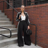 EVE Striped Patchwork Zipper Thickened Two-piece Pants Set SFY-562