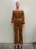 EVE Fashion One Shoulder Solid Color Long Sleeve Two Piece Set ORY-5262