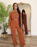 EVE Fashion One Shoulder Solid Color Long Sleeve Two Piece Set ORY-5262