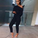 EVE Long Sleeve Solid Color Sweater Two PIece Pants Set GBLH-3119#
