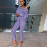 EVE Long Sleeve Solid Color Sweater Two PIece Pants Set GBLH-3119#