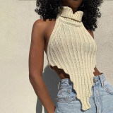 EVE High Neck Irregular Backless Sweater Vest GBLH-9805#