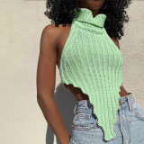 EVE High Neck Irregular Backless Sweater Vest GBLH-9805#