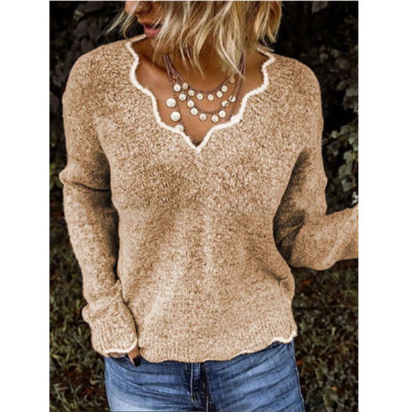 EVE Plus Size V Neck Knits Long Sleeve Sweater GBLH-1910#
