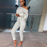 EVE Long Sleeve Solid Color Sweater Two PIece Pants Set GBLH-3119#