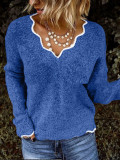 EVE Plus Size V Neck Knits Long Sleeve Sweater GBLH-1910#