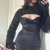 EVE Hollow Out Flare Sleeve Knits Short Smock GBLH-9819#