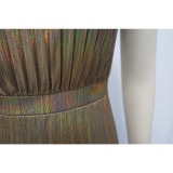 EVE Fashion Slant Neck Sleeveless Slim Pleated Dress YF-10693