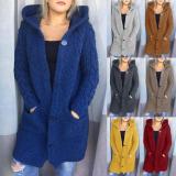 EVE Plus Size Hooded Single Breasted Knit Long Sleeve Coat GBLH-3355#