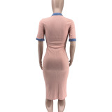 EVE Denin Patchwork Solid Color Midi Dress WAF-77672